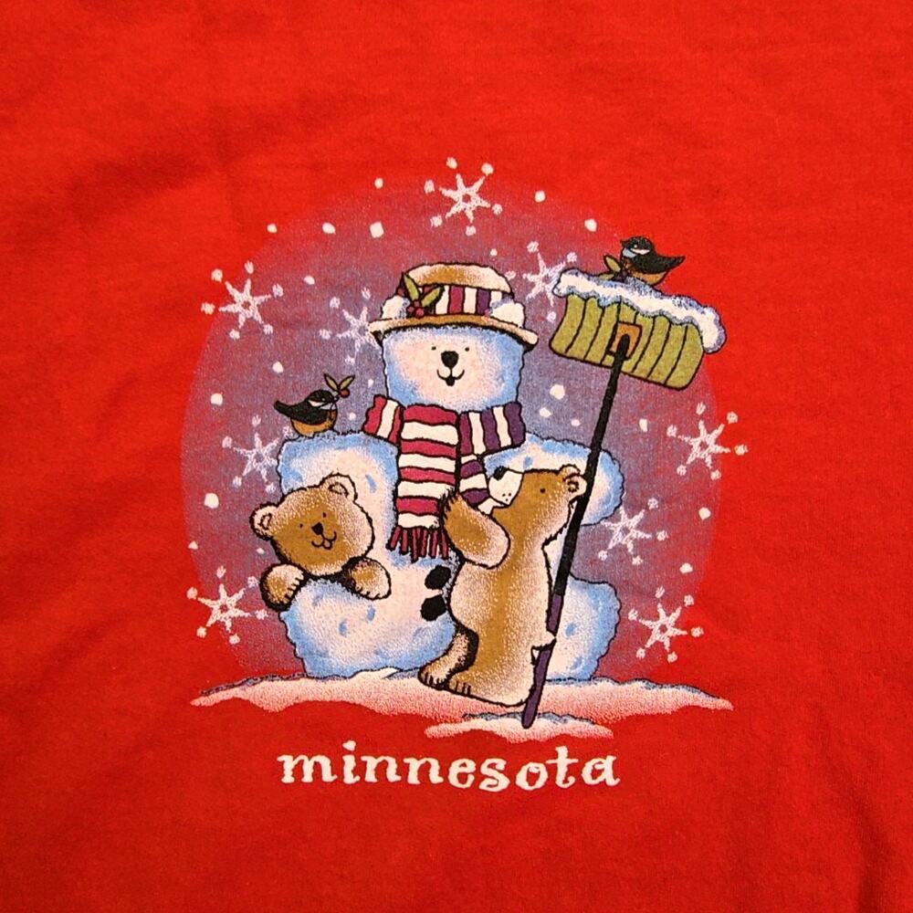 Vintage Minnesota Snowman Sweatshirt Jerzees Red Large Christmas Pullover 90s - Picture 2 of 8